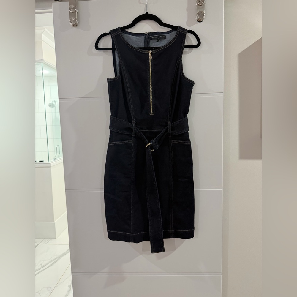White House Black Market Black Sleeveless Belted Mini Dress with Front Zip